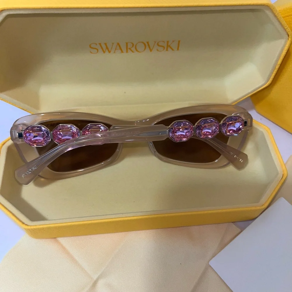 Swarovski Tan and Pink Cat-Eye Glasses with Crystal Embellishments - Picture 4 of 7